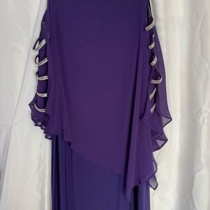 MSK Purple Evening Dress with Rhinestone-Trimmed Sleeves